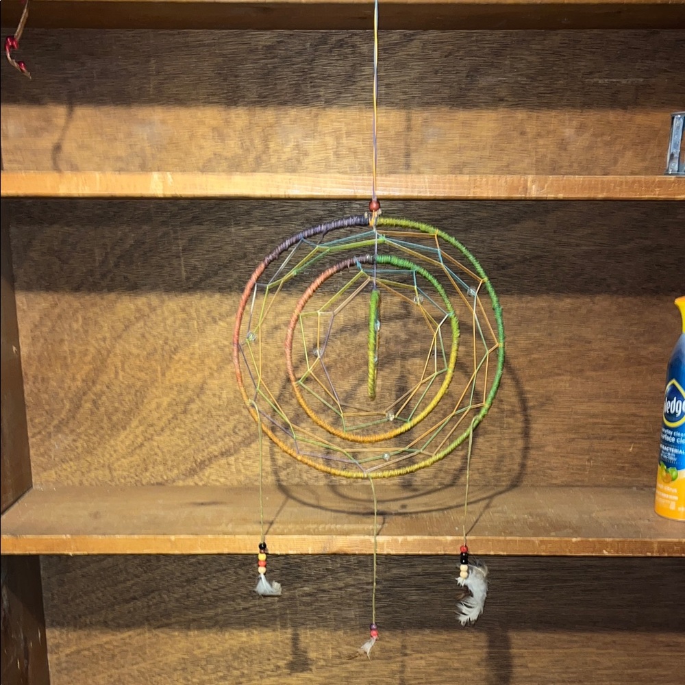 Tye Dye Wire Dreamcatcher with Beads and Feathers